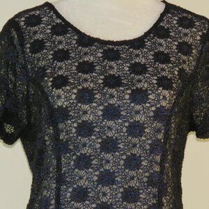 Romeo & Juliet Women's Black & Blue Short-Sleeve Full Zip Back Top Size L (C1623